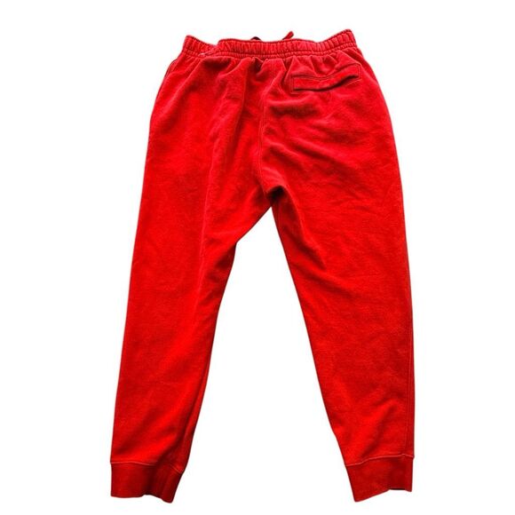 NIKE Red Fleece Swoosh Logo Sweatpants Joggers Athletic Pants Tapered Elastic An - Picture 2 of 6